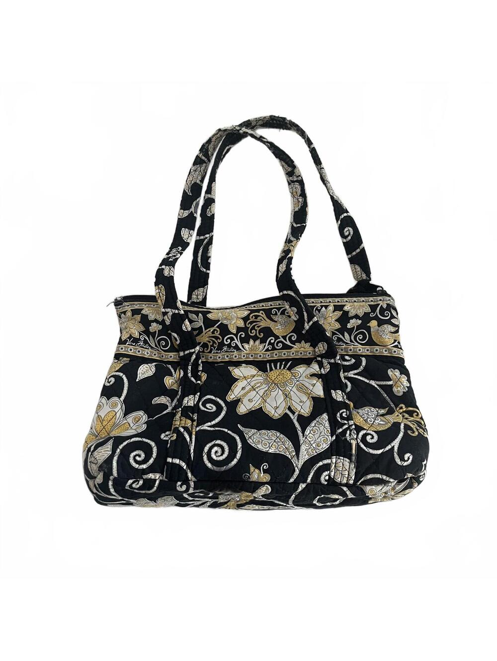 Vintage Vera Bradley Black & Yellow Floral Quilted Tote Bag
